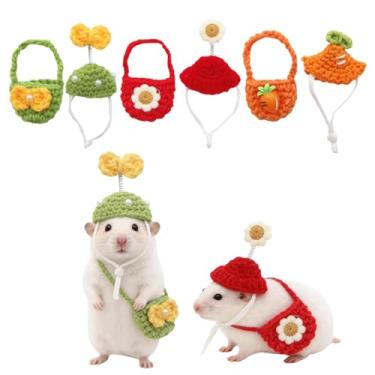 Imagem de Conjunto de 6 peças de fantasia de hamster de estimação: adorável mini chapéu e mochila, acessórios de festa festiva para hamsters, planadores de açúcar, porquinhos-da-índia, chinchilas e outros