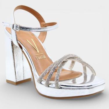Imagem de Sandália Vizzano Plataforma Strass Metalizada Feminina - Prata, 36