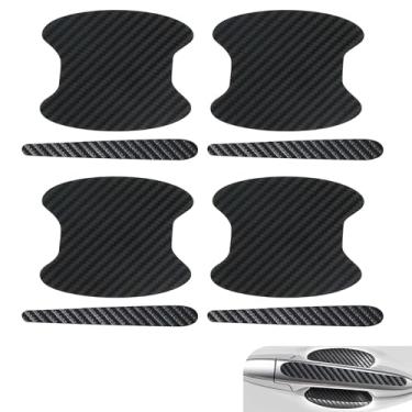 Imagem de Icyfond 8 peças adesivos de copo de maçaneta de porta de carro, protetores de maçaneta de porta de carro de fibra de carbono anti-arranhões, película protetora de alças de portas automotivas, protetor