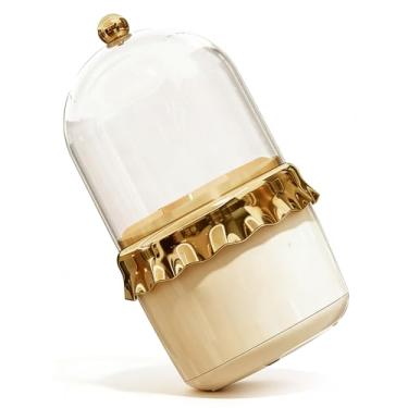 Imagem de Yosoo Organizador de Pincéis de Maquiagem, Caixa de Armazenamento Com Tampa Transparente à Prova de Poeira, Suporte Cosmético de Grande Capacidade para Batons, Pincéis de (Branco Creme + Dourado)