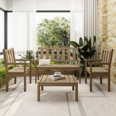 Imagem de Conjunto para Jardim de Madeira 100% Eucalipto 4 Peças Envelhecido Vegas Cera Envelhecida