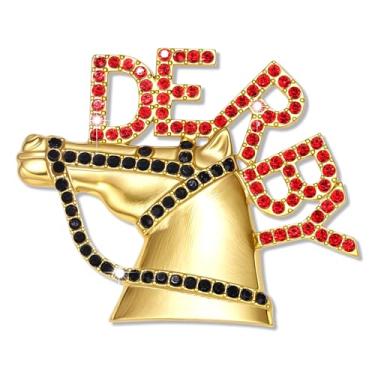 Imagem de Broche Derby para mulheres, divertido, esmaltado, strass, ferradura, ferradura de cavalo DERBY, broche de lapela de metal, broche de corrida de cavalos ocidental, acessórios de joias, presente para