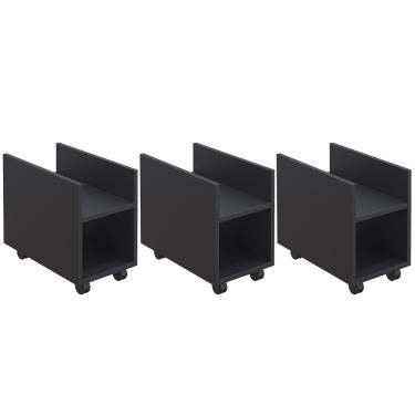 Imagem de Kit 03 Suportes Para Cpu E Nobreak Com Rodízios Guide L03 Preto - Lyam Decor