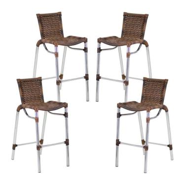 Imagem de Kit 4 Banquetas Fortaleza Em Alumínio Alta Edícula Cozinha E Balcao Argila
