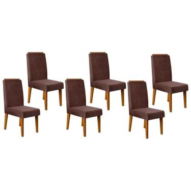 Imagem de Cadeira De Cozinha Lia Kit 6 Un Cedro Suede Moca