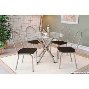 Imagem de Conjunto Mesa De Cozinha Volga Com Tampo De Vidro 95x95cm E 4 Cadeiras Noruega Niquel Preto Kappesberg