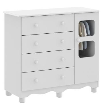 Imagem de Comoda Infantil 1 Porta 4 Gavetas Uli - Moveis Peroba Branco Brilho