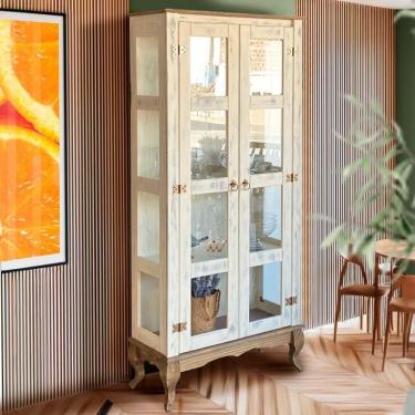 Imagem de Cristaleira Madeira Maciça 2 Portas Vidro Lateral Branco Garapa D113vl Shop Jm