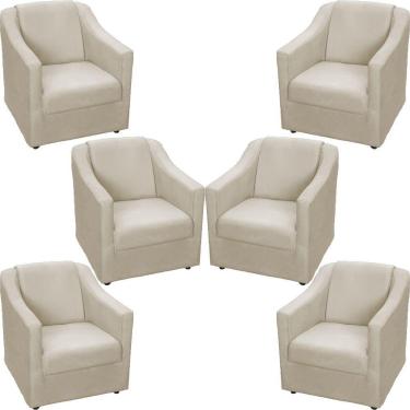 Imagem de Kit 6 Poltronas Mila Pé De Plástico Cromado - Bege Suede