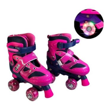 Imagem de Patins Rosa 04 Rodas Ajustável do 31 ao 34 Rodinha com Led - UNIK