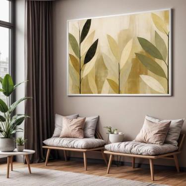 Imagem de Quadros Decorativos com Moldura Folhas Verde Bege para Sala Quarto e E