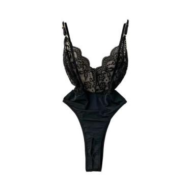 Imagem de Body Preto Sem Alças Com Costas Vazadas E Listras, Lingerie Sexy Estil