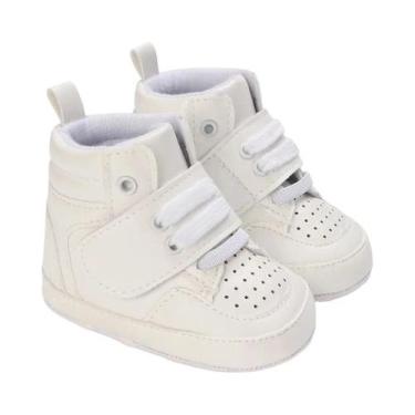 Imagem de Tênis Branco De Cano Alto Em PU Para Bebês, Sola Macia, Confortável, C