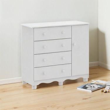 Imagem de Cômoda Infantil Peroba Júnior Mdf Branco 1 Porta 4 Gavetas Branco