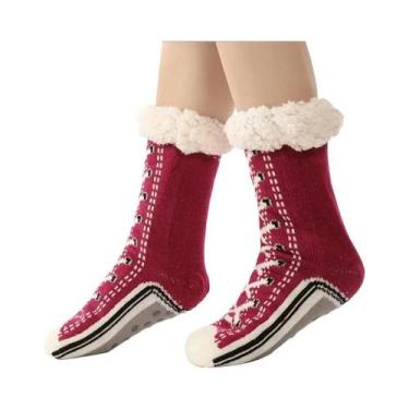 Imagem de Meia Pantufa Feminina Térmica De Inverno Com Pelúcia Antiderrapante Qu