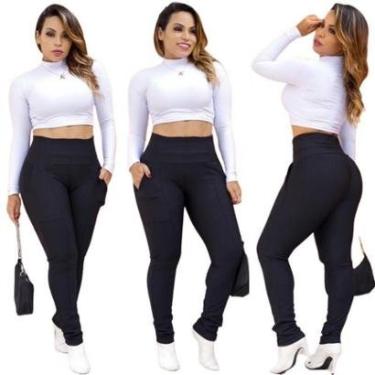 Imagem de Calça Leg Montaria Gorgurão Tecido Canelado Com Bolsos-Feminino