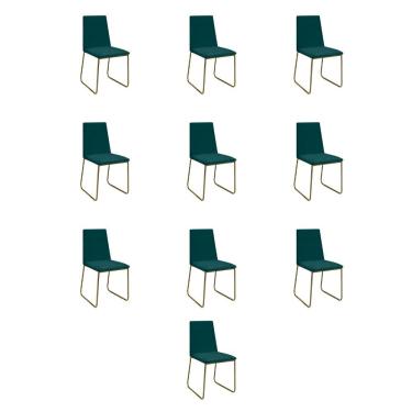Imagem de Kit 10 Cadeiras De Jantar Cozinha Industrial Lexa Veludo Élpis Móveis Verde Dourada