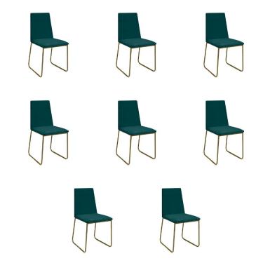 Imagem de Kit 8 Cadeiras De Jantar Cozinha Industrial Lexa Veludo Élpis Móveis Verde Dourada