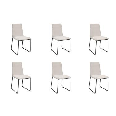 Imagem de Kit 6 Cadeiras De Jantar Cozinha Industrial Lexa Veludo Élpis Móveis Bege Claro Preta