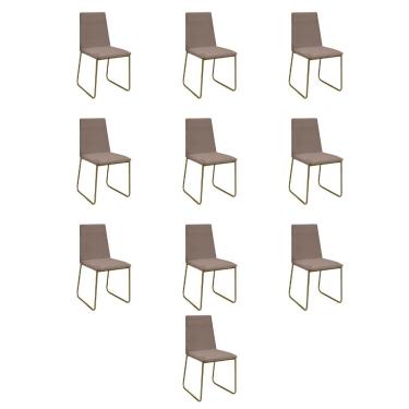 Imagem de Kit 10 Cadeiras De Jantar Cozinha Industrial Lexa Veludo Élpis Móveis Capuccino Dourada