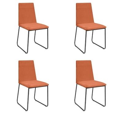 Imagem de Kit 4 Cadeiras De Jantar Cozinha Industrial Lexa Veludo Élpis Móveis Terracota Preta