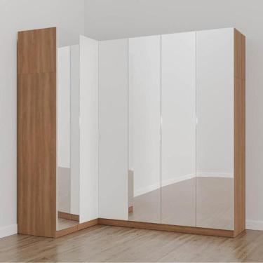 Imagem de Guarda Roupa Modulado de Canto com Espelho 6 Portas 3 Peças Hera Cabec