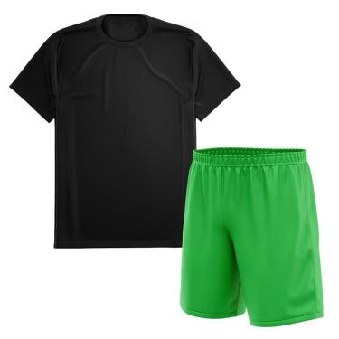Imagem de Kit Calção Short Futebol Basquete Verde + Camiseta Manga Curta Masculina-Masculino