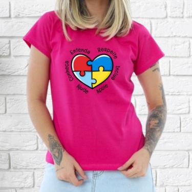 Imagem de Camiseta Babylook Feminina Preta Azul Inclusão Autista Autismo TEA Plu