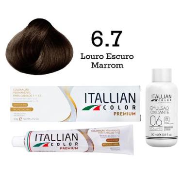 Imagem de Coloração 6.7 Louro Escuro Marrom + Oxi 06 Volumes 90ml  Itallian Colo