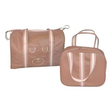 Imagem de Kit Bolsa Maternidade 3pçs Ursinho Bordado Mamãe Bebê Alyaht - Bolsari