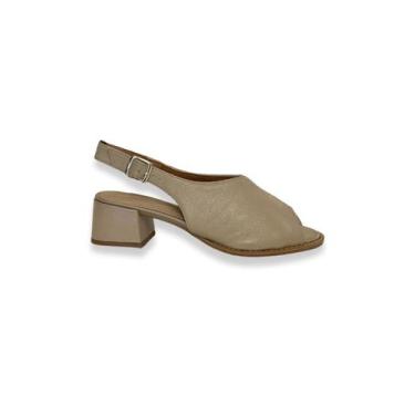 Imagem de Sandália Salto Bloco Cabedal Fechado Couro Bambu J.A Shoes, 37