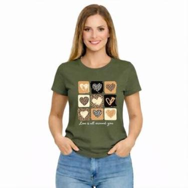 Imagem de Camiseta Feminina Estampada Love Corações Algodão Leve Confortável-Feminino
