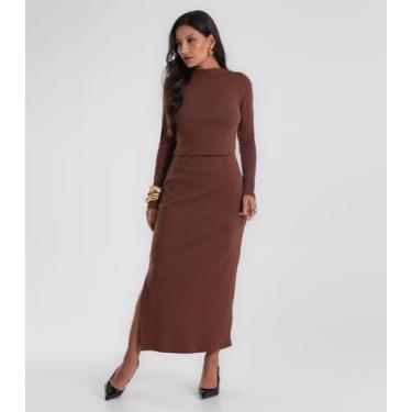 Imagem de Conjunto Feminino Blusa com Saia Midi Endless Marrom, GG, Marrom
