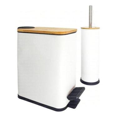 Imagem de Kit Escova Sanitária + Lixeira 5 Litros Retangular Em Inox - - Kadê, B