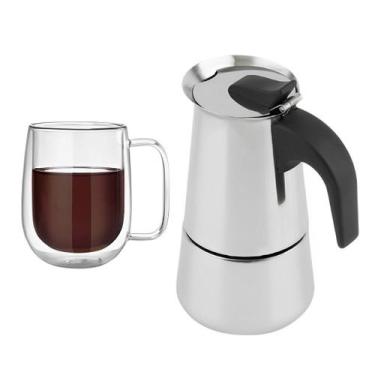 Imagem de Kit Cafeteira Italiana Moka 450ml + Caneca Vidro Duplo 260ml - Kadê