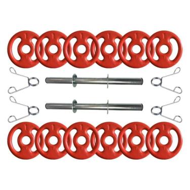 Imagem de Kit com Barras de Halteres e Anilhas Emborrachadas - 18 Peças-Unissex