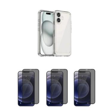 Imagem de 3UN Película Anti Spy 3D Vidro Privacidade + Capa Anti Shock Iphone 16