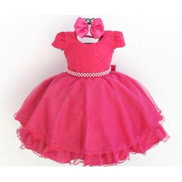 Imagem de Vestido De Festa Infantil Pink Perola Princesa Luxo E Tiara - Pingo Ge
