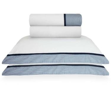 Imagem de Jogo de Cama Queen 300 Fios Mônaco - Naturalle Fashion, Branco/Azul