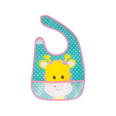 Imagem de Babador Impermeável com Bolso Buba Animal Fun - Girafa, Rosa e Verde
