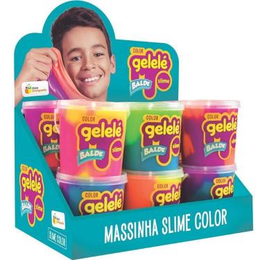 Imagem de Slime Gelelé Balde Color 457g Caixa com 12 Unidades Cores Fluorescentes Doce Brinquedo
