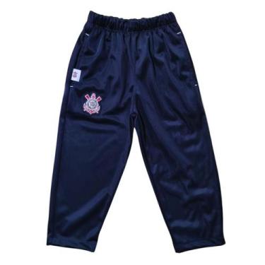 Imagem de Calça Infantil Corinthians Preta Flanelada Oficial, Preto, Tam 10
