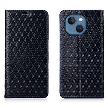Imagem de LAHappyL Capa para iPhone 13 Pro Max/13 Pro/13/13 Mini, capa carteira flip de couro legítimo com suporte para cartão e suporte de bolsa de adsorção magnética oculta, azul, 13 mini 5,4 polegadas