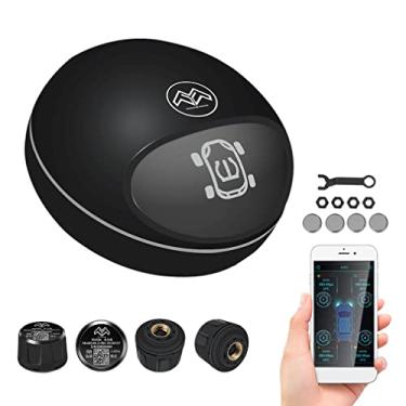 Imagem de XRC TECH Interface de transferência USB dupla R03 para carro com aplicativo móvel e monitor de pressão de pneu sem fio com voz real, sistema de alarme anormal de alta precisão, 4 peças de sensores externos TPMS