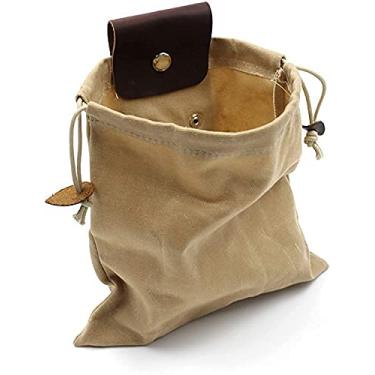 Imagem de MAOGEAR Bolsa de forrageamento, bolsa de forrageamento de cogumelos encerada, impermeável, pequena bolsa de couro, bolsa de caça, pochete para treinamento de cães com cinto de Bushcraft (cáqui)