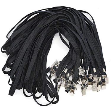 Imagem de Cordões pretos Pacote com 100 cordões de crachá de volume com cordão plano de pescoço com cordão de crachá e clipe Bulldog, Preto, 100 Pack