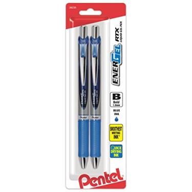 Imagem de Pentel Energel RTX Caneta de gel líquido retrátil, linha ousada, ponta de metal, pacote com 2 tintas azuis (BL80BP2C)