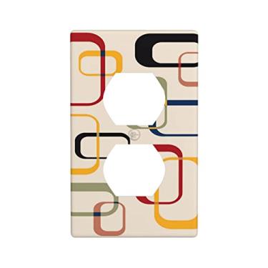 Imagem de Placa de interruptor de luz com estampa geométrica retrô de meados do século moderno marrom e vermelho para decoração de interruptor de plástico (capa de tomada dupla duplex para interruptor elétrico)
