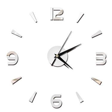 Imagem de Relógio de parede ZPSHYD, relógio de parede faça você mesmo 1 mm espelho acrílico sem moldura relógio de parede faça você mesmo parede moderno home office decoração de quarto adesivo de relógio de parede (prata)