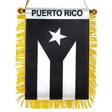 Imagem de Anley 4 X 6 polegadas Puerto Rico Fringy Janela Pendurada Bandeira - Mini Bandeira Banner & Carro Retrovisor Decoração - Franjas Puerto Rican Pendurado Bandeira com Ventosa (Preto)